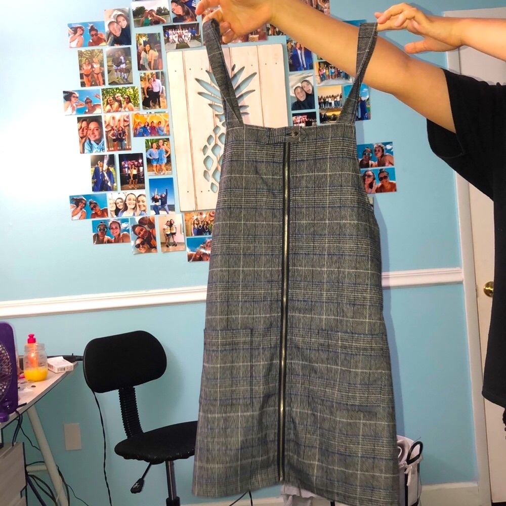 Ivy + Main Tillys Grey And Blue Plaid ZIP Up Dress